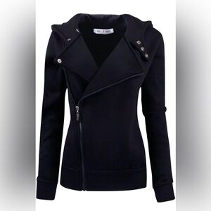 Tomsware Women Black Asymmetrical Slim fit Zip-up Hoodie Jacket TWHD1003-BLACK-M